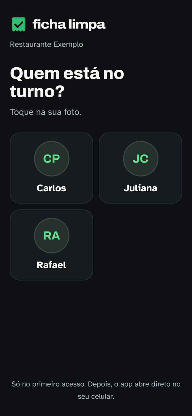 Tela real: o funcionário toca na própria foto para entrar